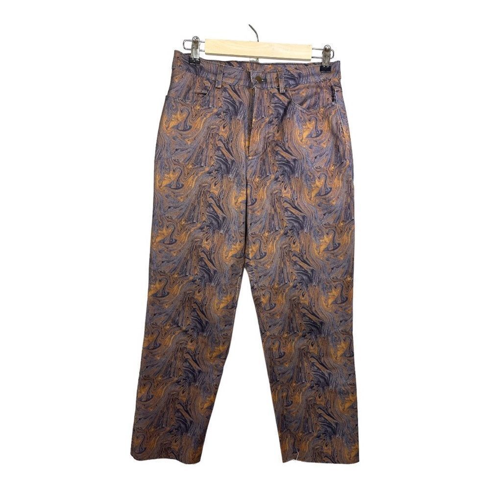 The Kit. High-Rise Women's Marble Print Jeans in Navy & Rust